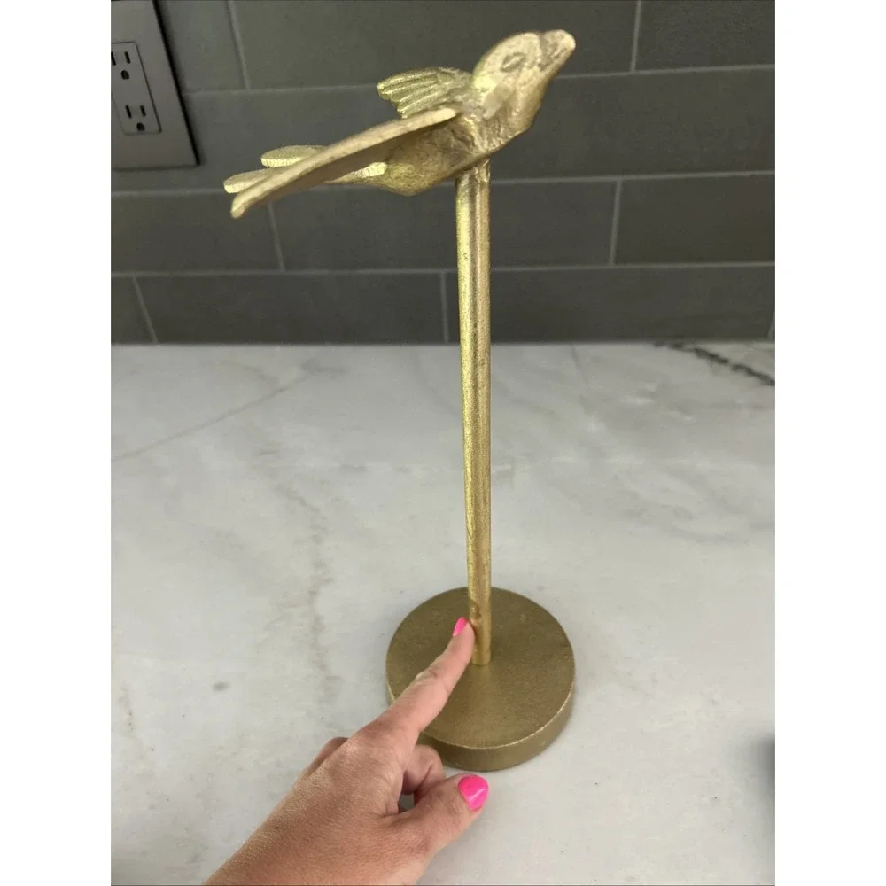 Pier 1 Gold Bird Statues Set of 2 Tall Pedestal Birds Modern Glam Decor